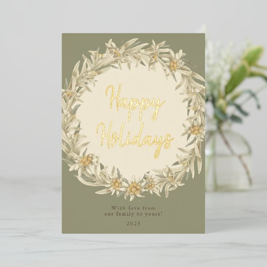 Winter Bloemen Edelweiss Alpine Folie Feestdagenkaart (Staand Voorkant)