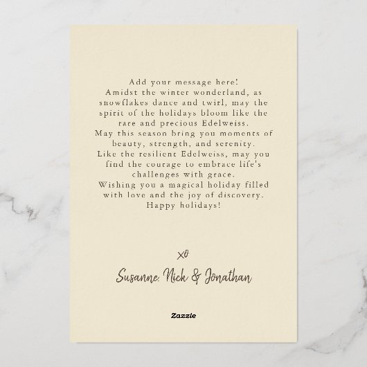 Winter Bloemen Edelweiss Alpine Folie Feestdagenkaart (Achterkant)