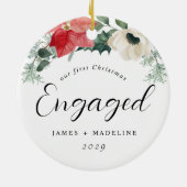 Winter Bloemen Eerste Kerstmis Verloofd Keramisch Ornament (Achterkant)