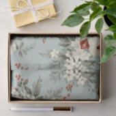 Winter Bloemen Elegantie, Wit & Rood op Grijs Tissuepapier (Geschenk)