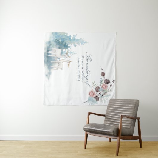 Winter bloemen- en bladwaterschildering bruiloft wandkleed (In Situ (horizontaal))