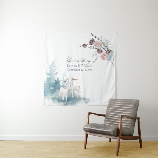 Winter bloemen- en bladwaterschildering bruiloft wandkleed (In situ)