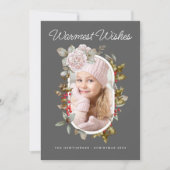 Winter Bloemen en Evergreens Vakantie Foto Feestdagenkaart (Voorkant)