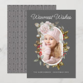 Winter Bloemen en Evergreens Vakantie Foto Feestdagenkaart (Voorkant / Achterkant)