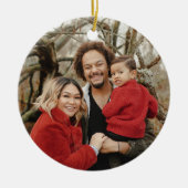 Winter Bloemen Familie Eerste Kerstmis Custom Foto Keramisch Ornament (Voorkant)