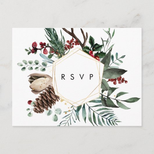 Winter Bloemen Geometrische bruiloft RSVP briefkaa Briefkaart (Voorkant)