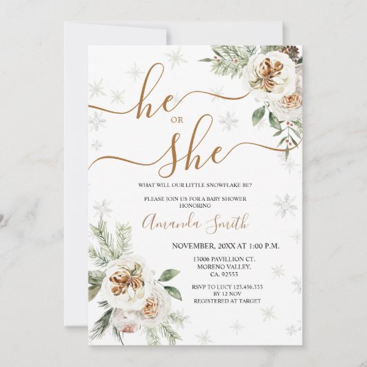 Winter Bloemen Geslacht onthullen Baby shower Kaart (Voorkant)