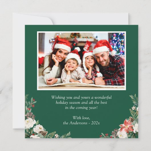 Winter Bloemen Goud Confetti 2 Photo Square Happy Feestdagenkaart (Achterkant)