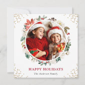 Winter Bloemen Goud Confetti 2 Photo Square Happy Feestdagenkaart (Voorkant)