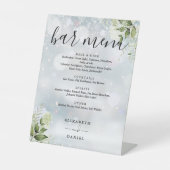 Winter Bloemen Groen Bruiloft Bar Menu Reclamebord Met Voetstuk (Voorkant)