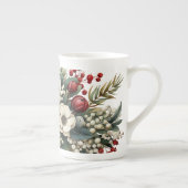 Winter Bloemen Groen Rood Wit Vergroot Porselein Kop (Rechts)