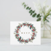 Winter Bloemen Holly krans bruiloft RSVP briefkaar Briefkaart (Staand voorkant)