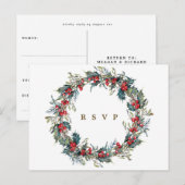 Winter Bloemen Holly krans bruiloft RSVP briefkaar Briefkaart (Voorkant / Achterkant)