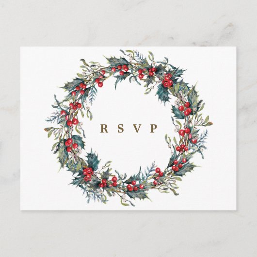 Winter Bloemen Holly krans bruiloft RSVP briefkaar Briefkaart (Voorkant)