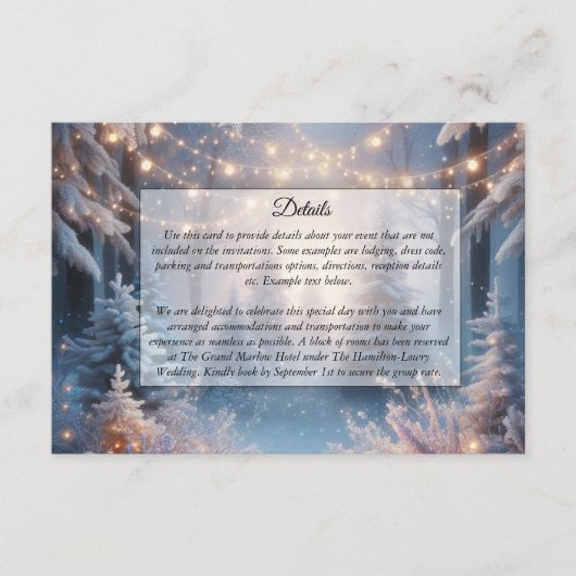Winter Bloemen In Frosted Pines Trouwen Informatiekaartje (Voorkant)
