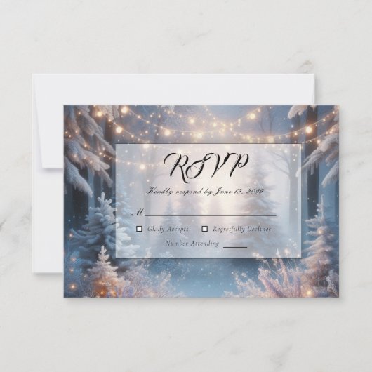 Winter Bloemen In Frosted Pines Trouwen RSVP Kaartje (Voorkant)
