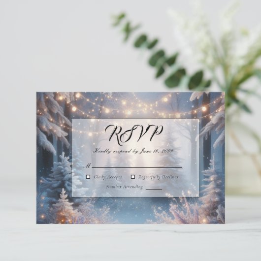Winter Bloemen In Frosted Pines Trouwen RSVP Kaartje (Staand voorkant)