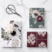 Winter Bloemen Inpakpapier Plat Set van 3