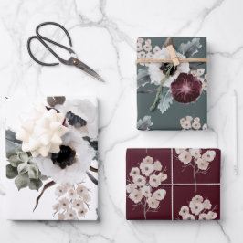 Winter Bloemen Inpakpapier Plat Set van 3 Vel