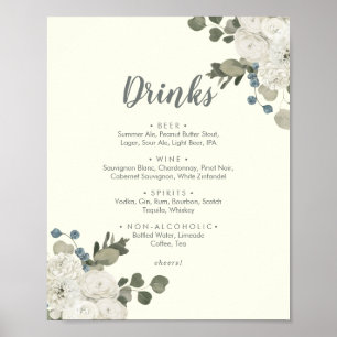 Winter Bloemen   Ivoren Trouw Dranken Menukaart Bo Poster