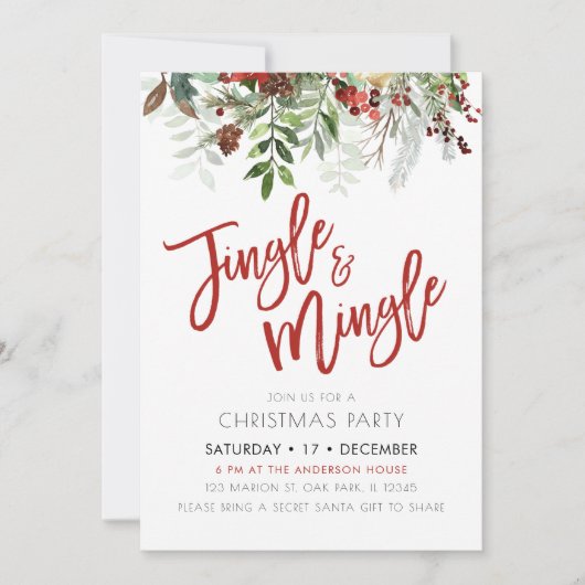Winter Bloemen Jingle & Mingle Kerstfeest Kaart (Voorkant)