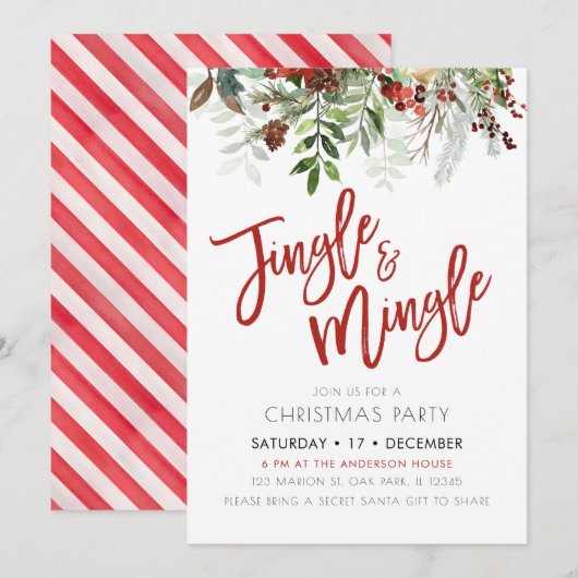 Winter Bloemen Jingle & Mingle Kerstfeest Kaart (Voorkant / Achterkant)