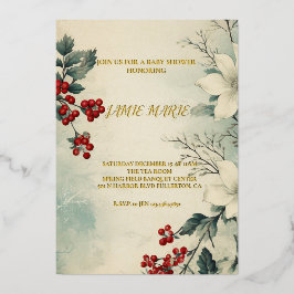  Winter Bloemen Kerst Baby shower Folie Uitnodiging