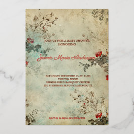  Winter Bloemen Kerst Baby shower Folie Uitnodiging