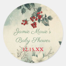  Winter Bloemen Kerst Baby shower Ronde Sticker