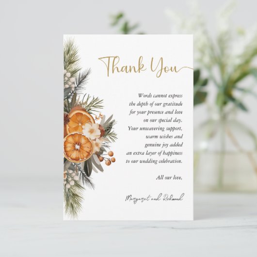 Winter Bloemen Kerst bruiloft Dank u kaart (Staand voorkant)