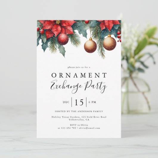 Winter Bloemen Kerst Ornament Exchange Party Kaart (Staand voorkant)