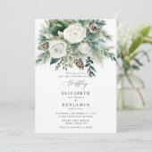 Winter Bloemen Kerst Waterverf Elegant Huwelijk Kaart (Staand voorkant)