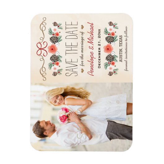 Winter Bloemen Kerstmis Bruiloft Save the Date Magneet (Verticaal)