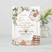 Winter Bloemen Kerstthee Tweede Verjaardag Feest Kaart (Staand voorkant)