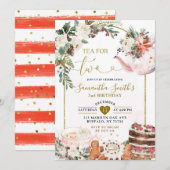 Winter Bloemen Kerstthee Tweede Verjaardag Feest Kaart (Voorkant / Achterkant)