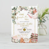 Winter Bloemen Kerstthee Vierde Verjaardagsfeest Kaart (Staand voorkant)