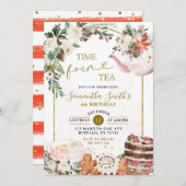 Winter Bloemen Kerstthee Vierde Verjaardagsfeest Kaart (Voorkant / Achterkant)