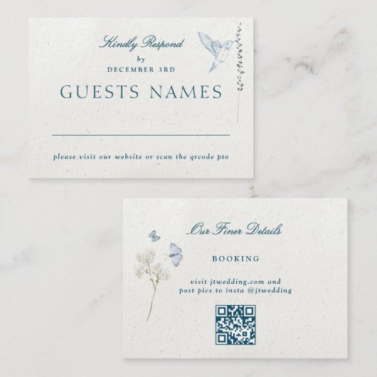 Winter Bloemen Klassieke bruiloft QR CODE RSVP Notitiekaartje (Voorkant / Achterkant)