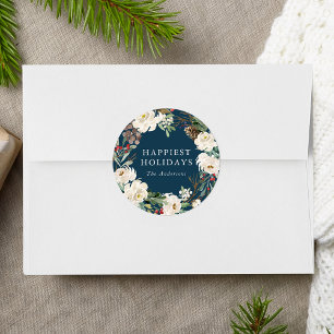 Winter Bloemen krans marine gepersonaliseerde vaka Ronde Sticker