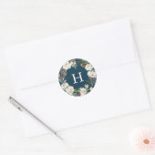 Winter Bloemen krans Marine Monogram Vakantie Ronde Sticker (Envelop)