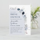 Winter Bloemen Marine Blauw Wildbloem Boho Bridal Kaart (Staand voorkant)