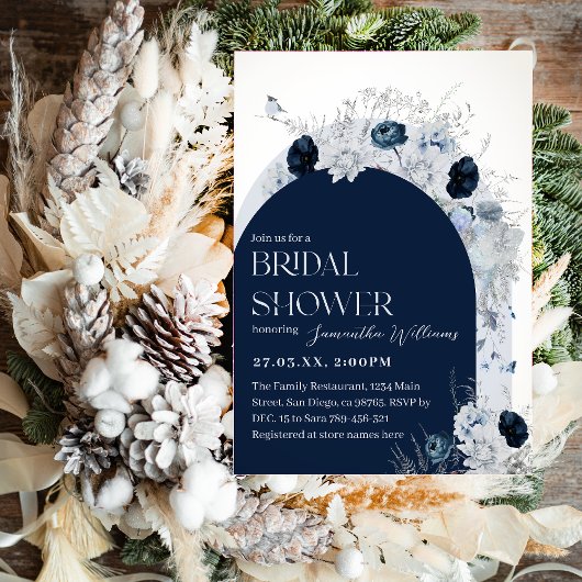 Winter Bloemen Marine Blauw Wildbloem Boho Bridal Kaart