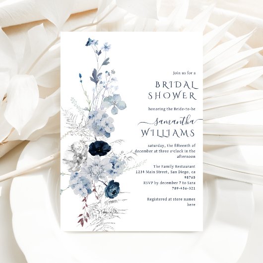 Winter Bloemen Navy Blue Wildflower Bridal Kaart