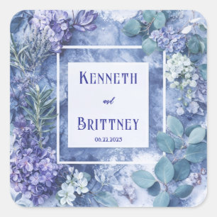 Winter Bloemen Paars Blauw Eucalyptus Marmer Vierkante Sticker