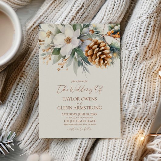Winter Bloemen Pine Tree Cone Wedding Kaart