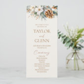 Winter Bloemen Pine Tree Cone Wedding Programmakaart (Staand voorkant)