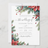 Winter Bloemen Poinsettia Kerst Groene bruiloft Kaart (Voorkant)