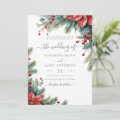 Winter Bloemen Poinsettia Kerst Groene bruiloft Kaart (Staand voorkant)