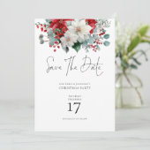 Winter Bloemen Poinsettia Kerstmis Save the Date Kaart (Staand voorkant)