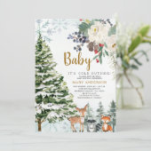 Winter Bloemen Rood Baby shower Bosdieren Kaart (Staand voorkant)